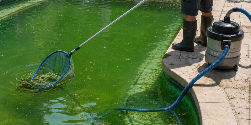 Residential green pool cleaning in Mentone